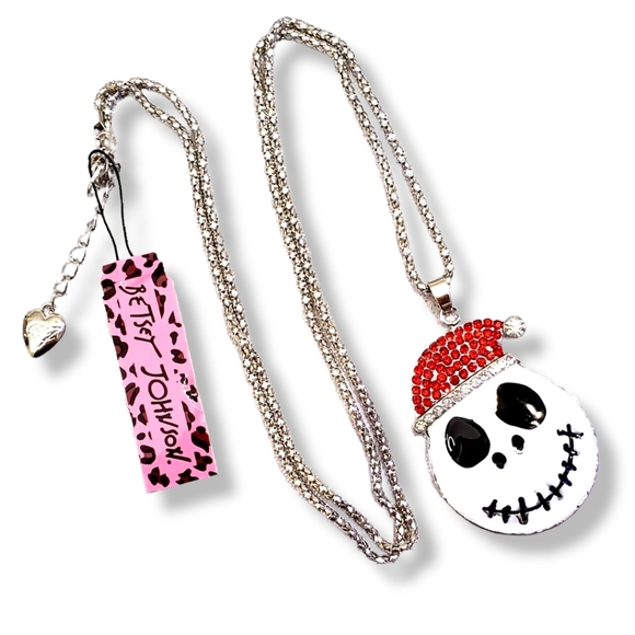 Jack skellington silver red and white crystal necklace/brooch - Picture 13 of 16